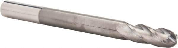 Hertel - 1/2" Diam, 1-1/2" LOC, 4 Flute Solid Carbide Ball End Mill - TiCN Finish, Single End, 6" OAL, 1/2" Shank Diam - Apex Tool & Supply