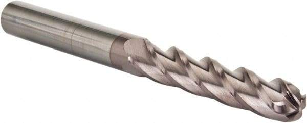 Hertel - 7/16" Diam, 2" LOC, 4 Flute Solid Carbide Ball End Mill - AlTiN Finish, Single End, 4" OAL, 7/16" Shank Diam, Spiral Flute - Apex Tool & Supply