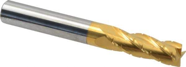 Hertel - 3/8" Diam, 1-1/8" LOC, 4 Flute Solid Carbide Roughing Square End Mill - TiN Finish, 3" OAL, 3/8" Shank Diam, Single End, Centercutting - Apex Tool & Supply