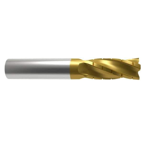 Hertel - 1/2" Diam, 1" LOC, 4 Flute Solid Carbide Roughing Square End Mill - TiN Finish, 3" OAL, 1/2" Shank Diam, Single End, Centercutting - Apex Tool & Supply
