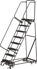 Ballymore - 113" 8 Step Ladder - Rolling Safety Ladder, 450 Lb Capacity, 80" Platform Height, 32" Base Width x 61" Depth, Heavy-Duty Serrated Grating - Apex Tool & Supply