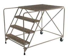 PW Platforms - 4 Step, 40 Inch Overall Height, Heavy Duty Serrated Grating, Steel Work Platform - 600 Lb. Load Capacity, 40 Inch Platform Height, 38 Inch Base Width x 66 Inch Base Depth - Apex Tool & Supply