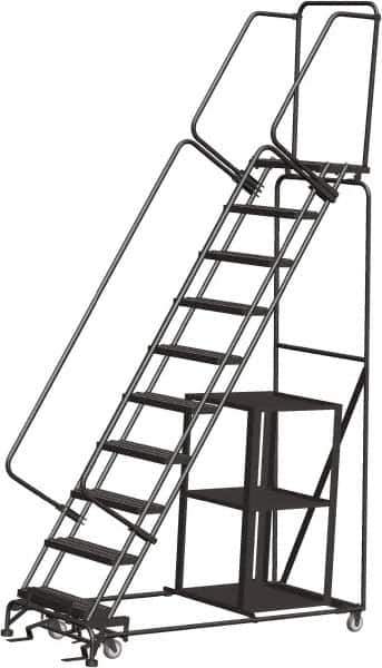 Ballymore - 133" 10 Step Ladder - Safety Stock Picking Ladder, 450 Lb Capacity, 100" Platform Height, 32" Base Width x 74" Depth, Perforated Tread - Apex Tool & Supply