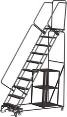 Ballymore - 133" 10 Step Ladder - Safety Stock Picking Ladder, 450 Lb Capacity, 100" Platform Height, 32" Base Width x 74" Depth, Perforated Tread - Apex Tool & Supply