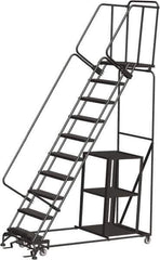 Ballymore - 133" 10 Step Ladder - Safety Stock Picking Ladder, 450 Lb Capacity, 100" Platform Height, 32" Base Width x 80" Depth, Perforated Tread - Apex Tool & Supply