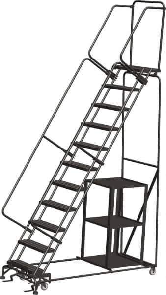 Ballymore - 143" 11 Step Ladder - Safety Stock Picking Ladder, 450 Lb Capacity, 110" Platform Height, 32" Base Width x 80" Depth, Expanded Metal Tread - Apex Tool & Supply