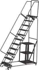Ballymore - 143" 11 Step Ladder - Safety Stock Picking Ladder, 450 Lb Capacity, 110" Platform Height, 32" Base Width x 80" Depth, Perforated Tread - Apex Tool & Supply