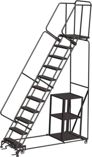 Ballymore - 143" 11 Step Stock-Picking Ladder - 450 Lb Capacity, 110" Platform Height, 32" Base Width x 87" Depth, Expanded Metal Tread - Apex Tool & Supply