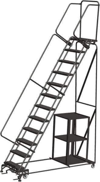 Ballymore - 153" 12 Step Stock-Picking Ladder - 450 Lb Capacity, 120" Platform Height, 32" Base Width x 87" Depth, Perforated Tread - Apex Tool & Supply