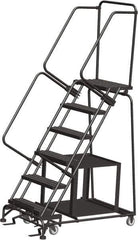 Ballymore - 93" 6 Step Stock-Picking Ladder - 450 Lb Capacity, 60" Platform Height, 30" Base Width x 49" Depth, Perforated Tread - Apex Tool & Supply