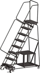 Ballymore - 113" 8 Step Ladder - Safety Stock Picking Ladder, 450 Lb Capacity, 80" Platform Height, 32" Base Width x 61" Depth, Perforated Tread - Apex Tool & Supply