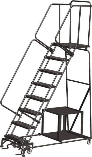 Ballymore - 113" 8 Step Ladder - Safety Stock Picking Ladder, 450 Lb Capacity, 80" Platform Height, 32" Base Width x 68" Depth, Perforated Tread - Apex Tool & Supply