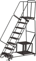Ballymore - 113" 8 Step Ladder - Safety Stock Picking Ladder, 450 Lb Capacity, 80" Platform Height, 32" Base Width x 68" Depth, Perforated Tread - Apex Tool & Supply