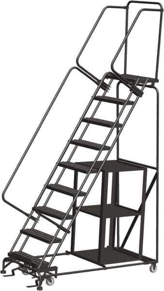Ballymore - 123" 9 Step Stock-Picking Ladder - 450 Lb Capacity, 90" Platform Height, 32" Base Width x 68" Depth, Perforated Tread - Apex Tool & Supply