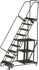 Ballymore - 123" 9 Step Ladder - Safety Stock Picking Ladder, 450 Lb Capacity, 90" Platform Height, 32" Base Width x 68" Depth, Perforated Tread - Apex Tool & Supply