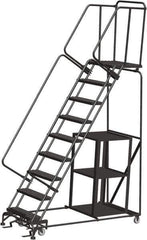 Ballymore - 123" 9 Step Ladder - Safety Stock Picking Ladder, 450 Lb Capacity, 90" Platform Height, 32" Base Width x 74" Depth, Perforated Tread - Apex Tool & Supply