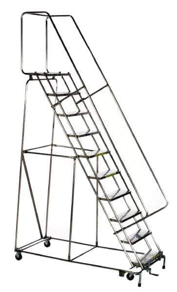 Ballymore - 143" 11 Step Ladder - Rolling Safety Ladder, 450 Lb Capacity, 110" Platform Height, 32" Base Width x 80" Depth, Perforated Tread - Apex Tool & Supply