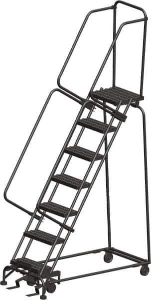 Ballymore - 103" 7 Step Ladder - Rolling Safety Ladder, 450 Lb Capacity, 70" Platform Height, 24" Base Width x 55" Depth, Perforated Tread - Apex Tool & Supply
