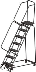 Ballymore - 103" 7 Step Ladder - Rolling Safety Ladder, 450 Lb Capacity, 70" Platform Height, 24" Base Width x 55" Depth, Heavy-Duty Serrated Grating - Apex Tool & Supply