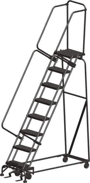 Ballymore - 113" 8 Step Ladder - Rolling Safety Ladder, 450 Lb Capacity, 80" Platform Height, 24" Base Width x 61" Depth, Heavy-Duty Serrated Grating - Apex Tool & Supply