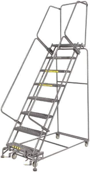 Ballymore - 113" 8 Step Ladder - Rolling Safety Ladder, 450 Lb Capacity, 80" Platform Height, 32" Base Width x 62" Depth, Perforated Tread - Apex Tool & Supply