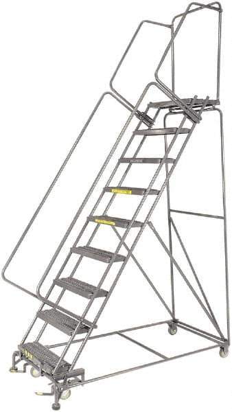 Ballymore - 123" 9 Step Ladder - 300 Lb Capacity, 90" Platform Height, 32" Base Width x 68" Depth, Perforated Tread - Apex Tool & Supply
