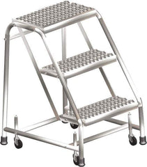 Ballymore - 28-1/2" 3 Step Ladder - Rolling Safety Ladder, 450 Lb Capacity, 28-1/2" Platform Height, 30" Base Width x 25" Depth, Perforated Tread - Apex Tool & Supply