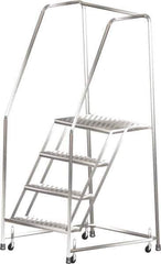 Ballymore - 73" 4 Step Ladder - Rolling Safety Ladder, 450 Lb Capacity, 40" Platform Height, 30" Base Width x 38" Depth, Heavy-Duty Serrated Grating - Apex Tool & Supply