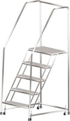 Ballymore - 83" 5 Step Ladder - Rolling Safety Ladder, 450 Lb Capacity, 50" Platform Height, 30" Base Width x 44" Depth, Perforated Tread - Apex Tool & Supply