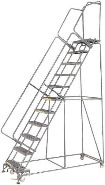 Ballymore - 143" 11 Step Ladder - Rolling Safety Ladder, 450 Lb Capacity, 110" Platform Height, 32" Base Width x 80" Depth, Heavy-Duty Serrated Grating - Apex Tool & Supply