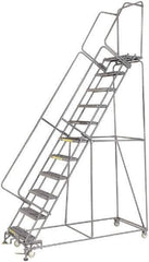 Ballymore - 143" 11 Step Ladder - Rolling Safety Ladder, 450 Lb Capacity, 110" Platform Height, 32" Base Width x 80" Depth, Heavy-Duty Serrated Grating - Apex Tool & Supply