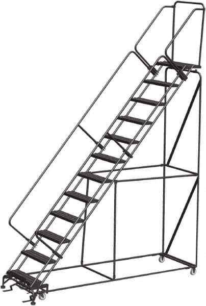 Ballymore - 153" 12 Step Stairway Slope Ladder - Rolling Safety Ladder, 450 Lb Capacity, 120" Platform Height, 32" Base Width x 116" Depth, Heavy-Duty Serrated Grating - Apex Tool & Supply