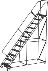 Ballymore - 153" 12 Step Ladder - Rolling Safety Ladder, 450 Lb Capacity, 120" Platform Height, 32" Base Width x 87" Depth, Heavy-Duty Serrated Grating - Apex Tool & Supply