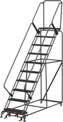 Ballymore - 133" 10 Step Stairway Slope Ladder - Rolling Safety Ladder, 450 Lb Capacity, 100" Platform Height, 32" Base Width x 97" Depth, Heavy-Duty Serrated Grating - Apex Tool & Supply