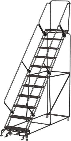Ballymore - 143" 11 Step Stairway Slope Ladder - Rolling Safety Ladder, 450 Lb Capacity, 110" Platform Height, 32" Base Width x 106" Depth, Perforated Tread - Apex Tool & Supply
