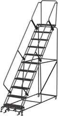Ballymore - 143" 11 Step Stairway Slope Ladder - Rolling Safety Ladder, 450 Lb Capacity, 110" Platform Height, 32" Base Width x 106" Depth, Perforated Tread - Apex Tool & Supply