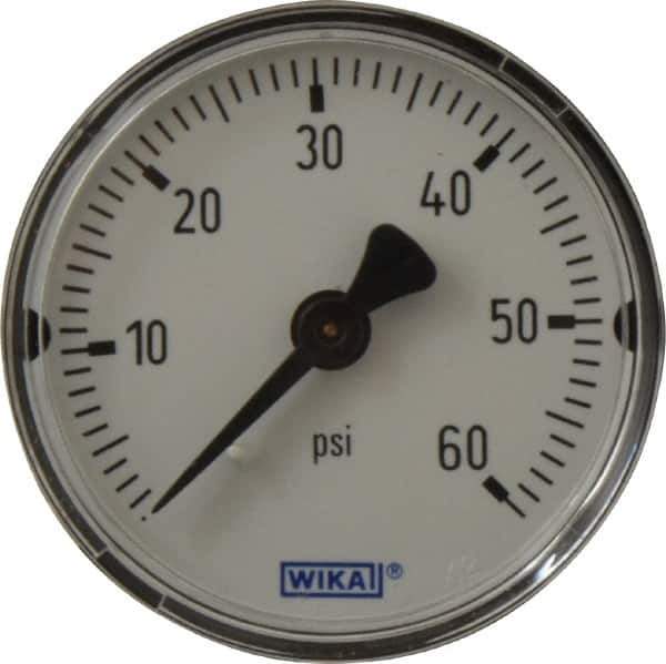 Wika - 2" Dial, 1/4 Thread, 0-60 Scale Range, Pressure Gauge - Center Back Connection Mount, Accurate to 3-2-3% of Scale - Apex Tool & Supply