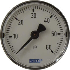 Wika - 2" Dial, 1/4 Thread, 0-60 Scale Range, Pressure Gauge - Center Back Connection Mount, Accurate to 3-2-3% of Scale - Apex Tool & Supply