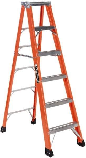 Louisville - 6 Steps, 6' High, Type IAA Rating, Fiberglass Step Ladder - 375 Lb Capacity, 22" Base Width - Apex Tool & Supply