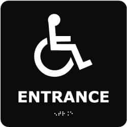 NMC - Entrance, 8" Wide x 8" High, Plastic Sign - English, Braille, White on Blue, Wall Mount - Apex Tool & Supply