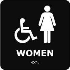 NMC - Women, 8" Wide x 8" High, Plastic Sign - English, Braille, White on Black, Wall Mount - Apex Tool & Supply