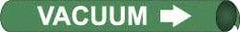 NMC - Pipe Marker with Vacuum Legend and Arrow Graphic - 1-1/8 to 2-3/8" Pipe Outside Diam, White on Green - Apex Tool & Supply
