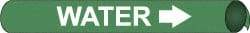 NMC - Pipe Marker with Water Legend and Arrow Graphic - 3-3/8 to 4-1/2" Pipe Outside Diam, White on Green - Apex Tool & Supply