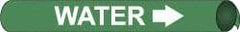 NMC - Pipe Marker with Water Legend and Arrow Graphic - 6 to 8" Pipe Outside Diam, White on Green - Apex Tool & Supply