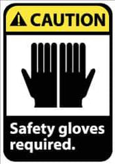 NMC - Accident Prevention Label, Header: CAUTION - Legend: Caution - Safety Gloves Required, English, Black, Yellow & White, 5" Long x 3" High, Sign Muscle Finish - Apex Tool & Supply