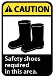 NMC - "Caution - Safety Shoes Required in This Area", 10" Long x 7" Wide, Rigid Plastic Safety Sign - Rectangle, 0.05" Thick, Use for Accident Prevention - Apex Tool & Supply