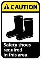 NMC - "Caution - Safety Shoes Required in This Area", 10" Long x 7" Wide, Rigid Plastic Safety Sign - Rectangle, 0.05" Thick, Use for Accident Prevention - Apex Tool & Supply