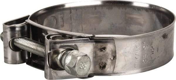 Mikalor - 3-1/2" Hose, 0.98" Wide x 0.04" Thick, T-Bolt Hose Clamp - 3.35 to 3.58" Diam, Stainless Steel Band, Housing & Zinc Plated Screw - Apex Tool & Supply