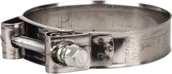 Mikalor - 4" Hose, 0.98" Wide x 0.04" Thick, T-Bolt Hose Clamp - 3.82 to 4.1" Diam, Stainless Steel Band, Housing & Zinc Plated Screw - Apex Tool & Supply