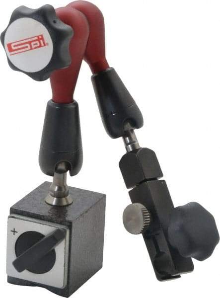 SPI - 175 Lb Magnetic Force, Fine Adjustment Indicator Positioner & Holder with Base - Post & Arm, Round Base, 6-1/2" Base Diam - Apex Tool & Supply